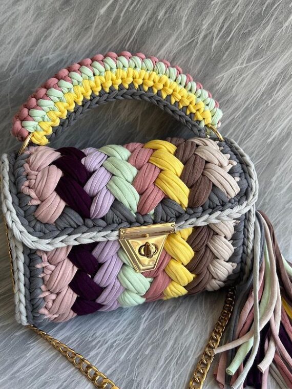 Women's Hand Made Crochet Multicolor Sling Bag | Cell Phone Holder Knitted Luxury Knit Shoulder Bag